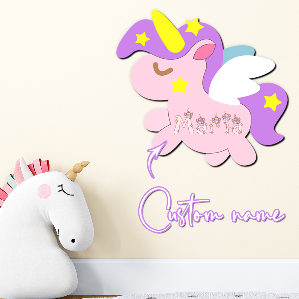 Baby Nursery Name Sign - Personalisiertes Einhorn-Holznamensschild, 3D-Buchstabenplakette, Pastellfarben, Mädchenzimmer-Wanddekoration, Babyparty,