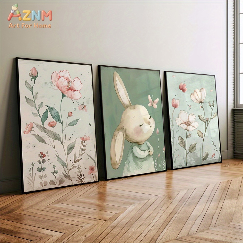 Baby Nursery Picture Frames - 3-teiliges Set: Niedliche Hasen und rosa
