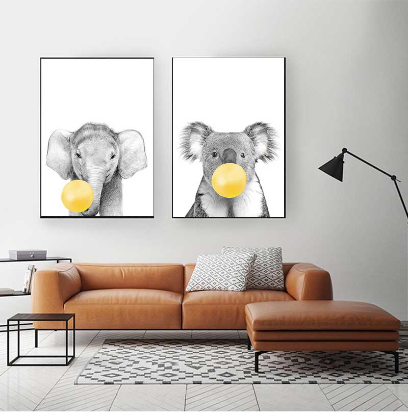 Baby Nursery Yellow - Baby Kinderzimmer Gelbe Luftballons Tier Wand
