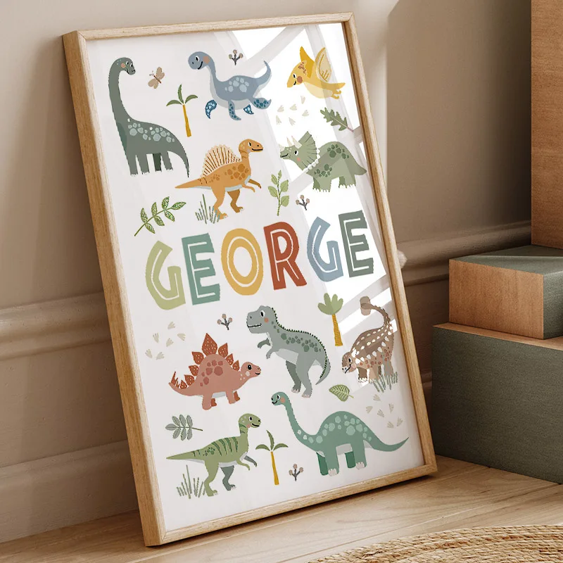 Baby Nursery Posters - Niedlicher Dinosaurier T-Rex Brachiosaurus Kinderzimmer Wandkunst