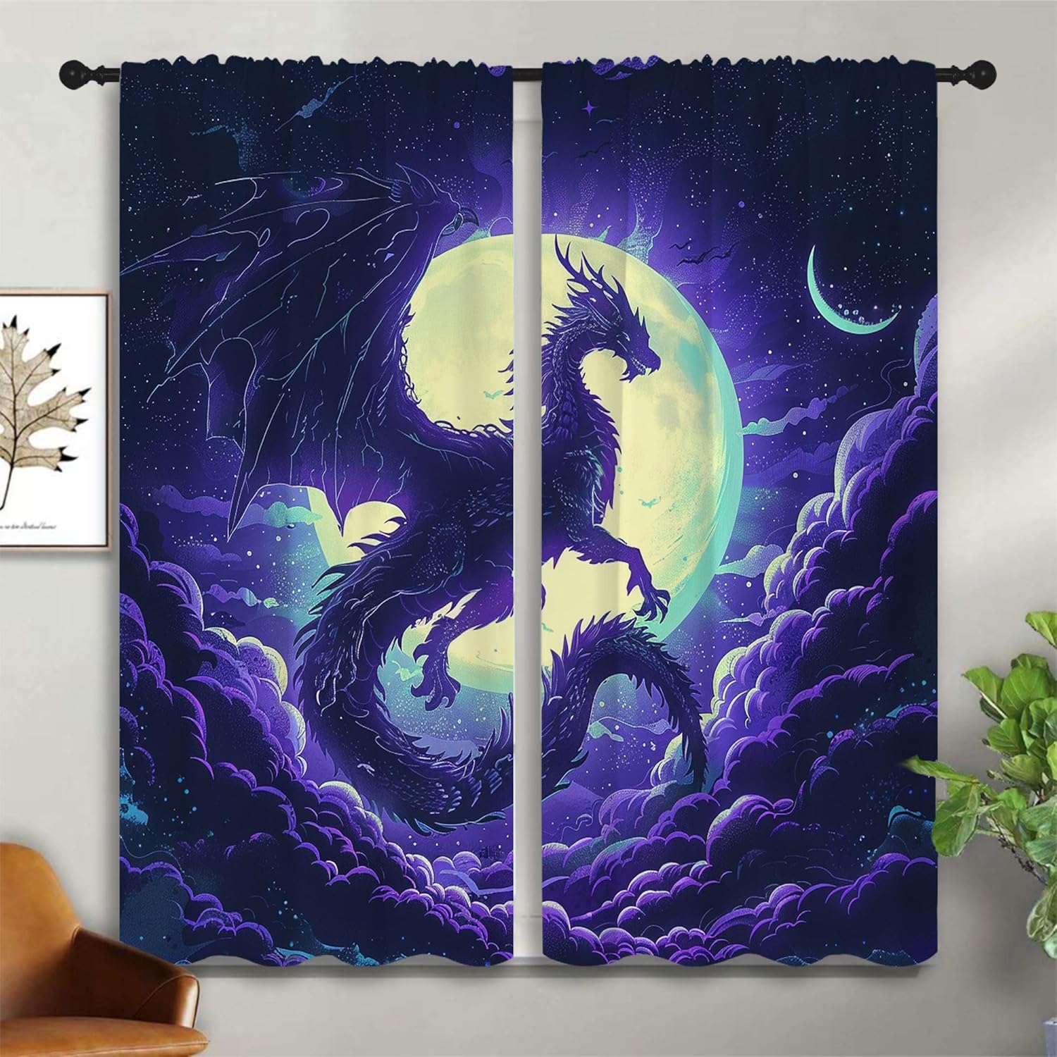 Blackout Curtain Nursery - Lila Drache Verdunkelungsvorhänge für Jungen Mädchen