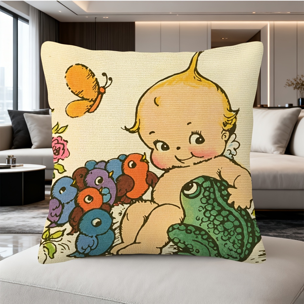 Baby Nursery Cushion - Niedlicher Baby-Frosch, Kinderzimmer-Dekoration, Kissenbezug, Kissenhülle, Cartoon-Druck,