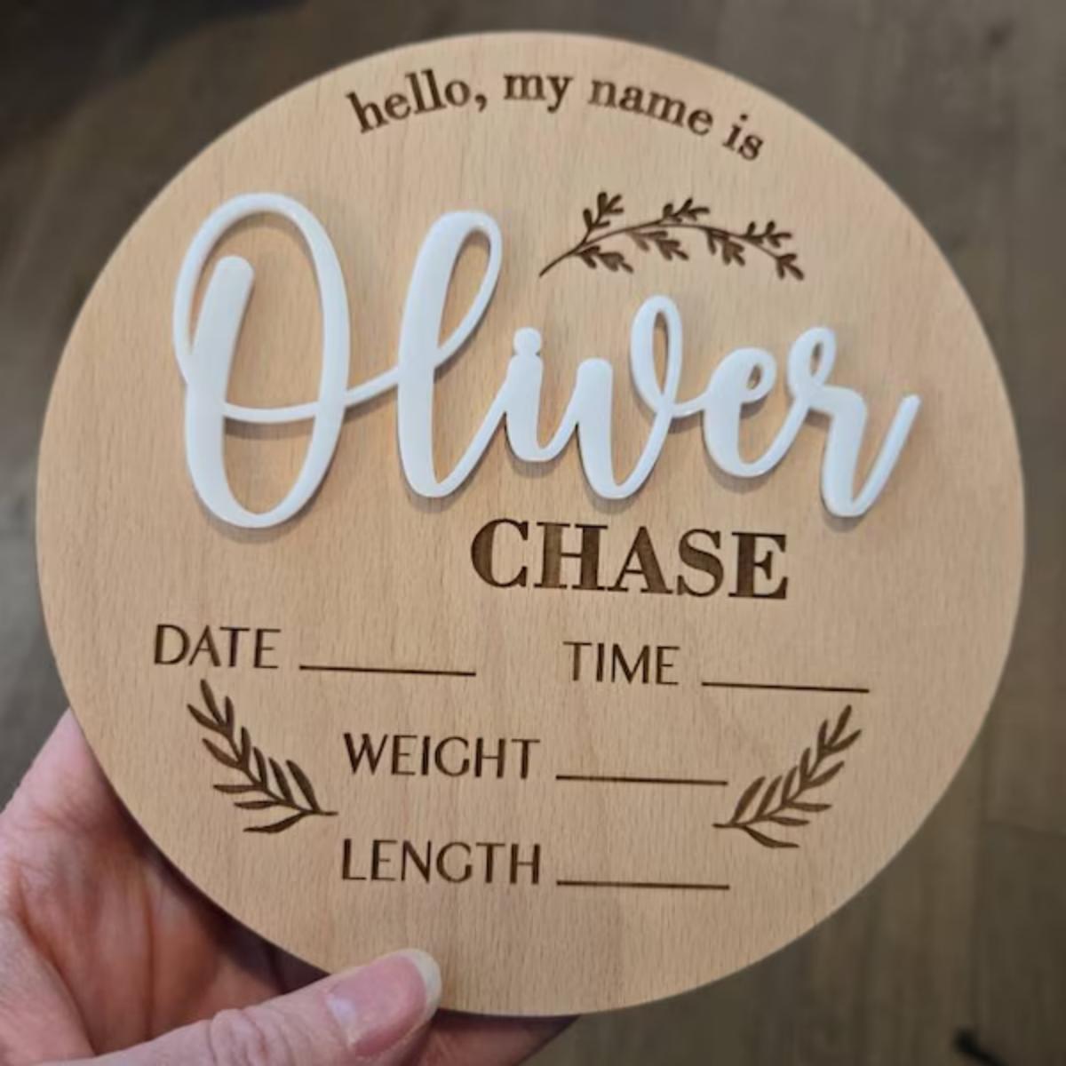 Baby Nursery Name Sign - 1 Stück personalisiertes Baby-Ankündigungsschild aus Holz,
