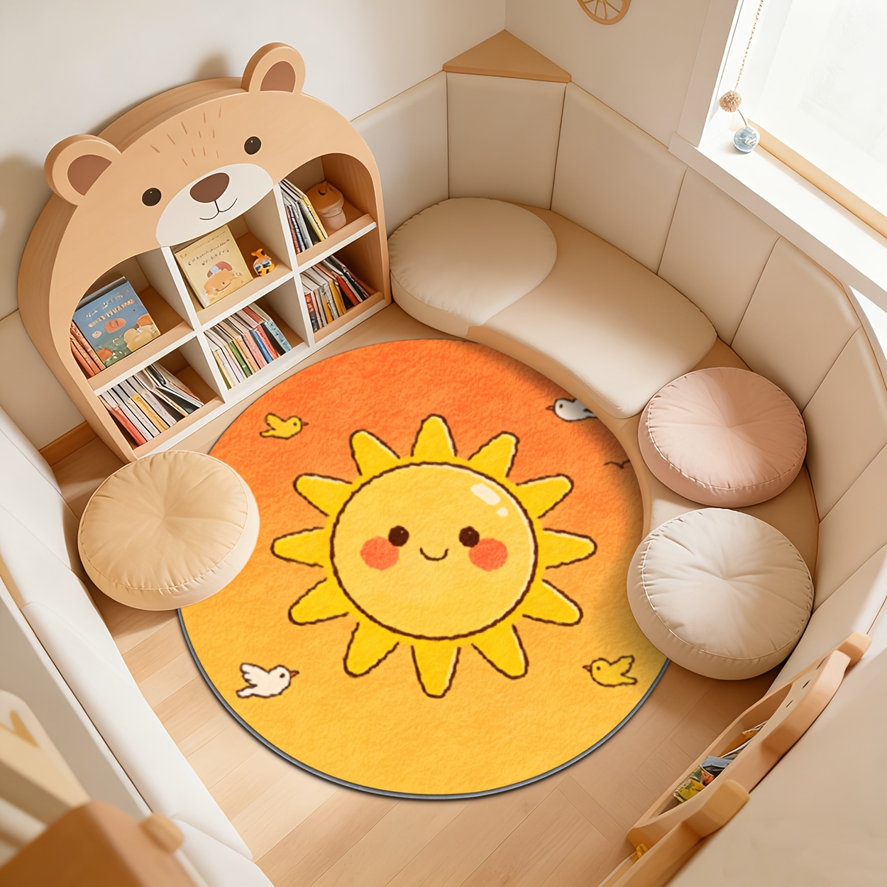 Baby Nursery Yellow - Kinder Runder Sonnenteppich Gelbe Spielzimmermatte Kinderzimmer-Deko