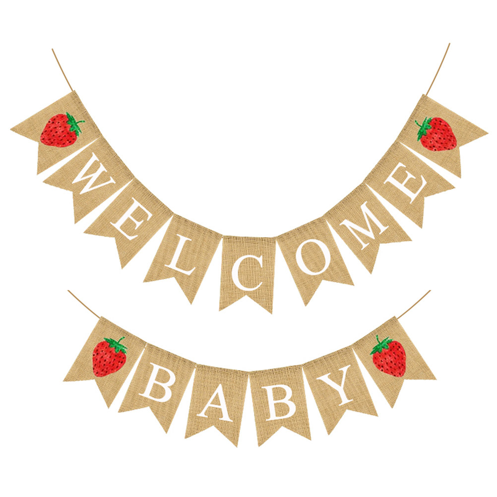 Baby Nursery Garland - Baby Shower Leinen-Banner Erdbeer-Design Willkommen Baby