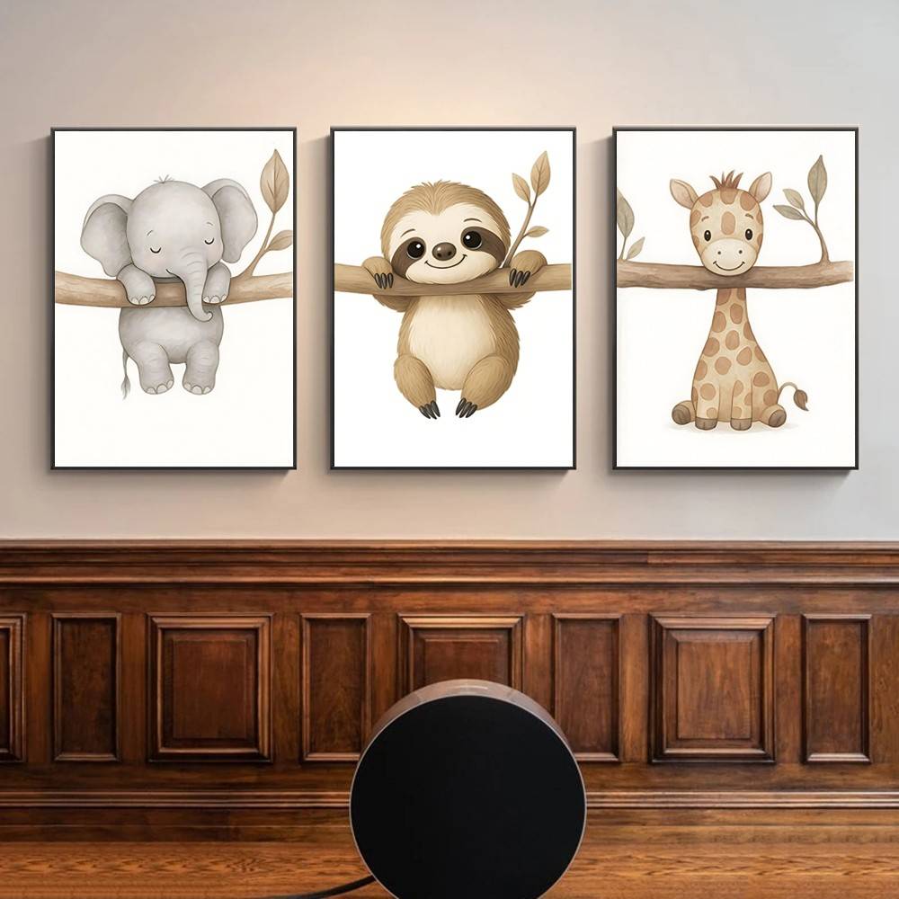 Baby Nursery Wallpaper Neutral - Neutrale Boho Safari Baby Tier Wandkunst