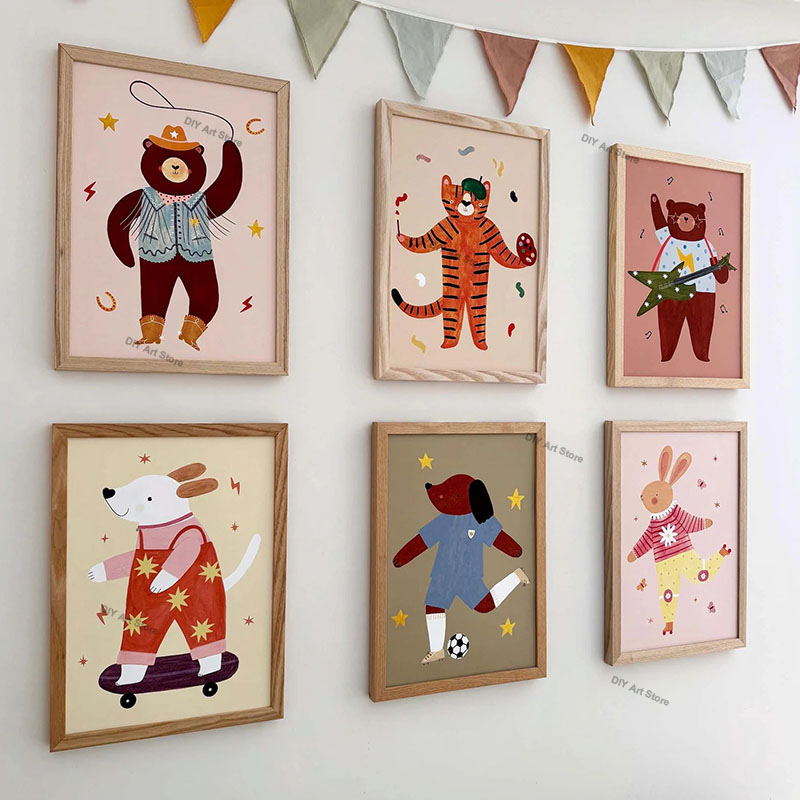 Baby Nursery Posters - Lustige Cartoon-Tier Kinderzimmer Wandkunst Leinwandbilder Bär