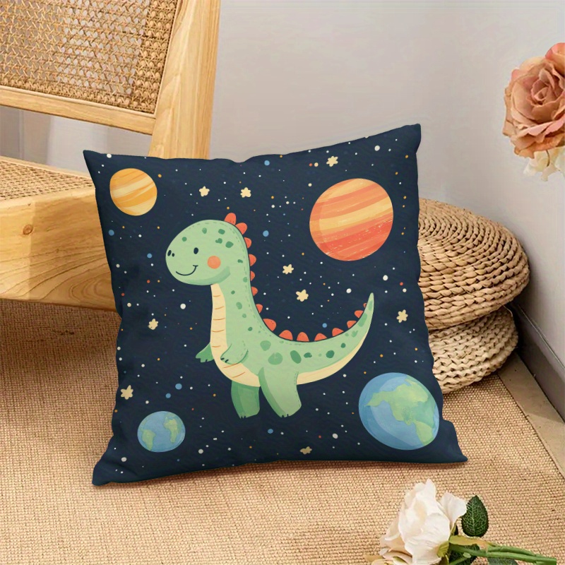Baby Nursery Cushion - Niedlicher Dinosaurier-Weltraum-Planeten-Kissenbezug, Dekokissen für Kinderzimmer, Jungen