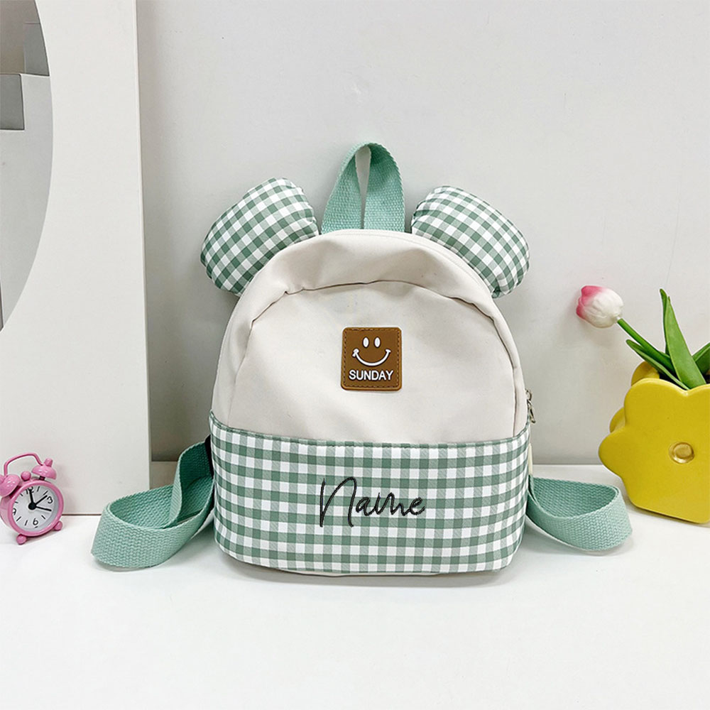 Baby Nursery Backpack - Neue karierte Cartoon-Kindertasche mit beliebigem Namen,