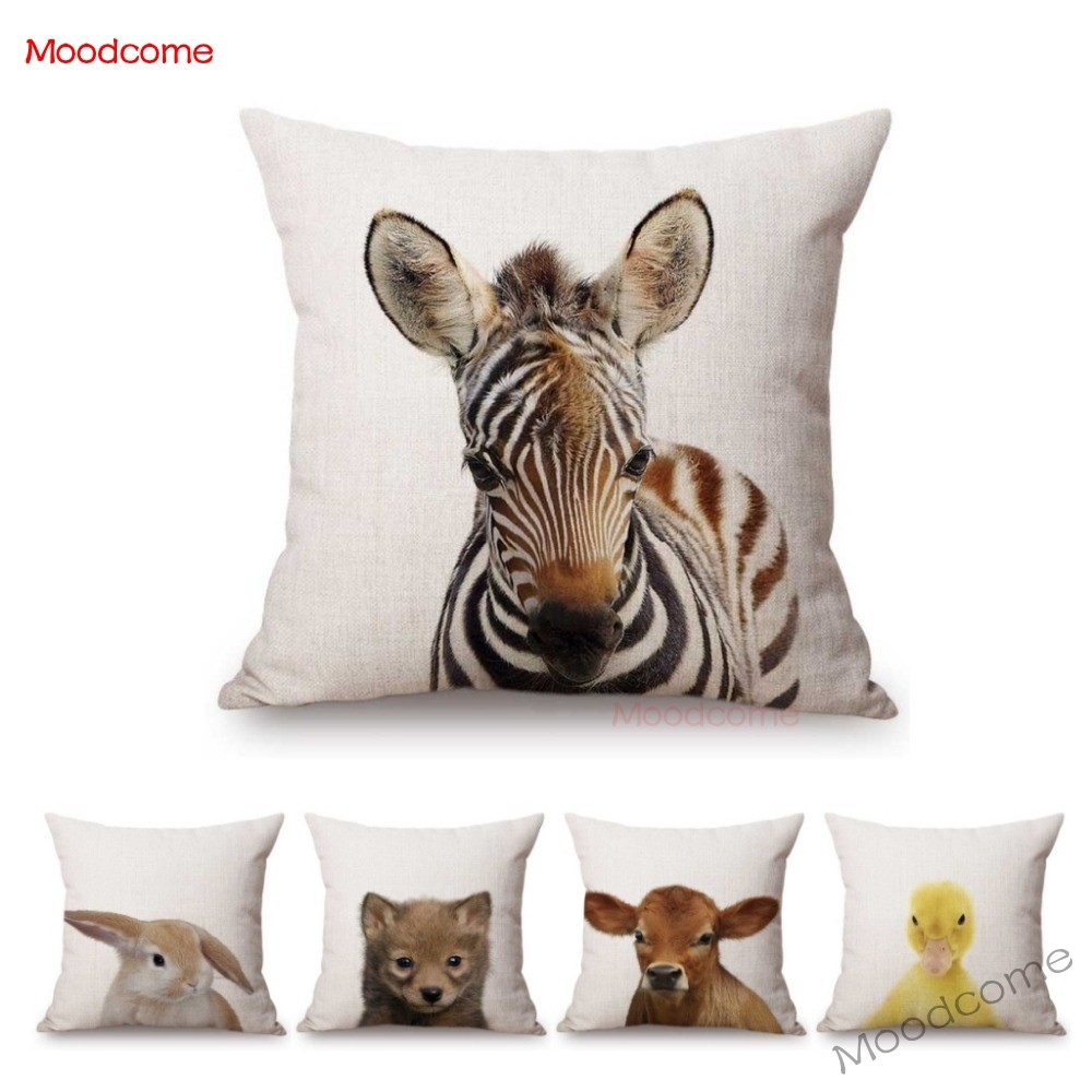 Baby Nursery Cushion - Niedliche Baby-Einstellung, Kinderzimmer, Kunst, Baby, Waldtiere,