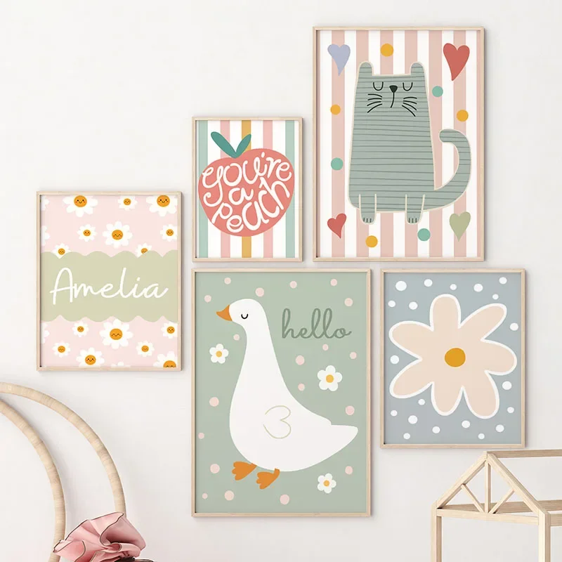 Baby Nursery Posters - Cartoon Katze Ente Vogel Apple Benutzerdefinierte