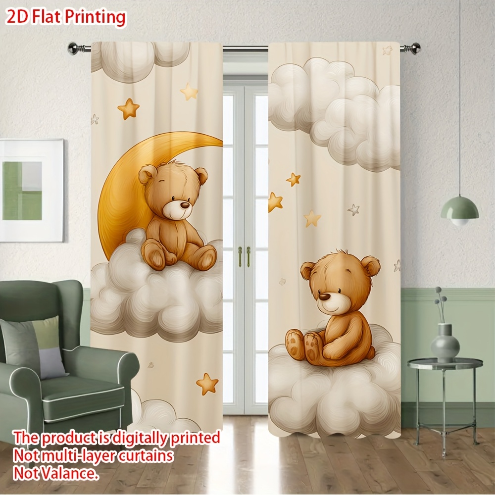 Blackout Curtain Nursery - Cartoon-Teddybär-Vorhang, Niedlicher Bär auf Wolke und
