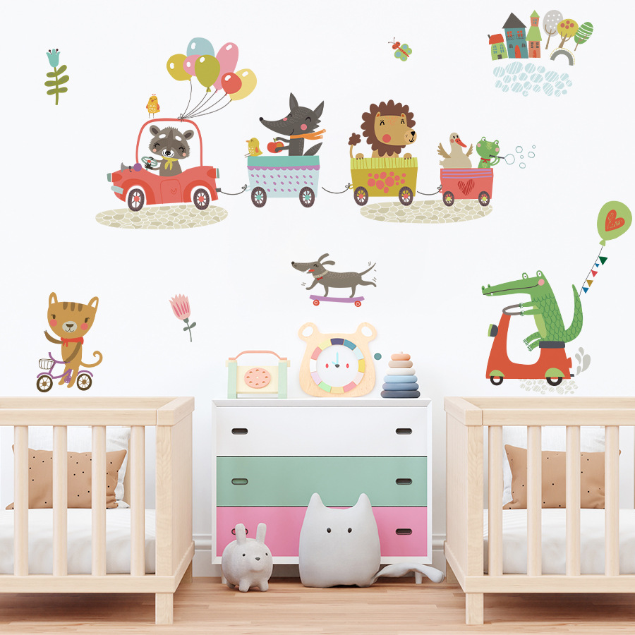 Baby Nursery Diy - Cartoon Tier Zug Fahren Auto Wand