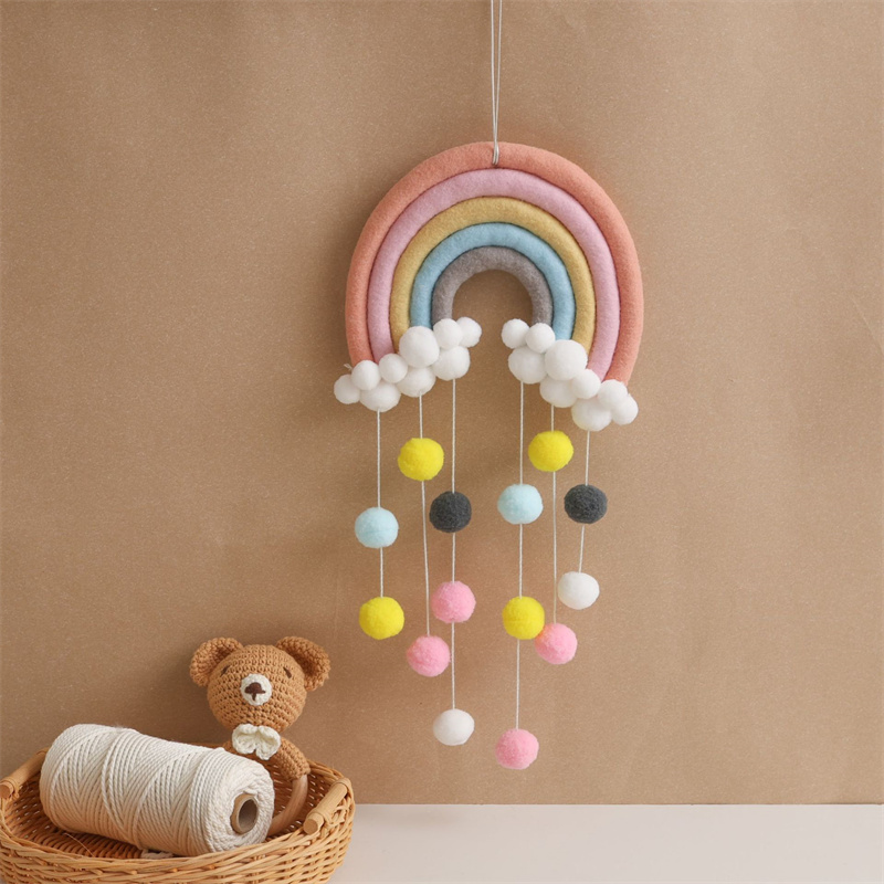 Baby Nursery Garland - Nordic Filz Gewebt Regenbogen Haar Bälle
