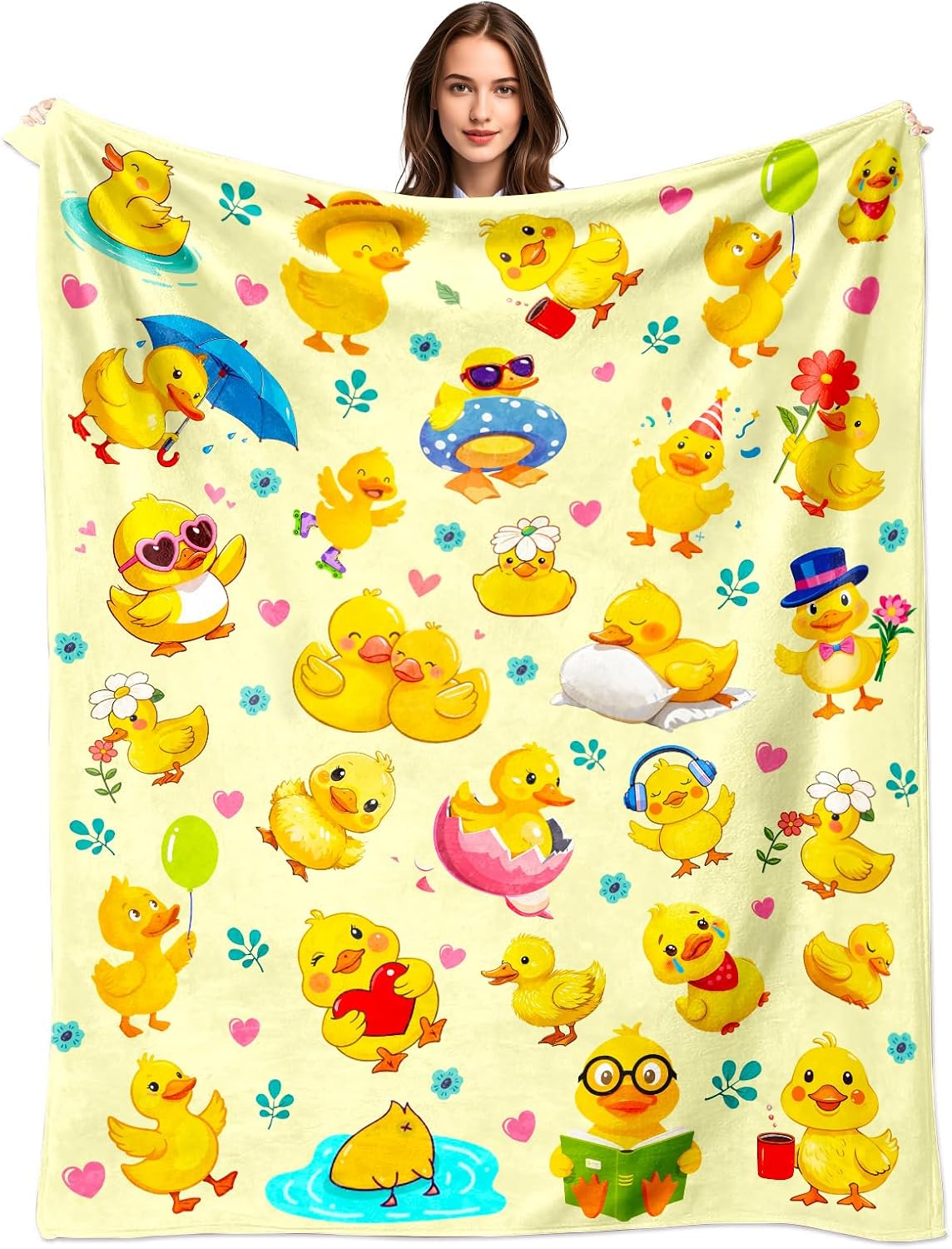 Baby Nursery Yellow - Gelbe Küken-Tierdruck-Decke, Kinderzimmer-Tagesdecke, Plüsch-Babyparty-Geschenk, Frühlingsdekoration, Niedliche