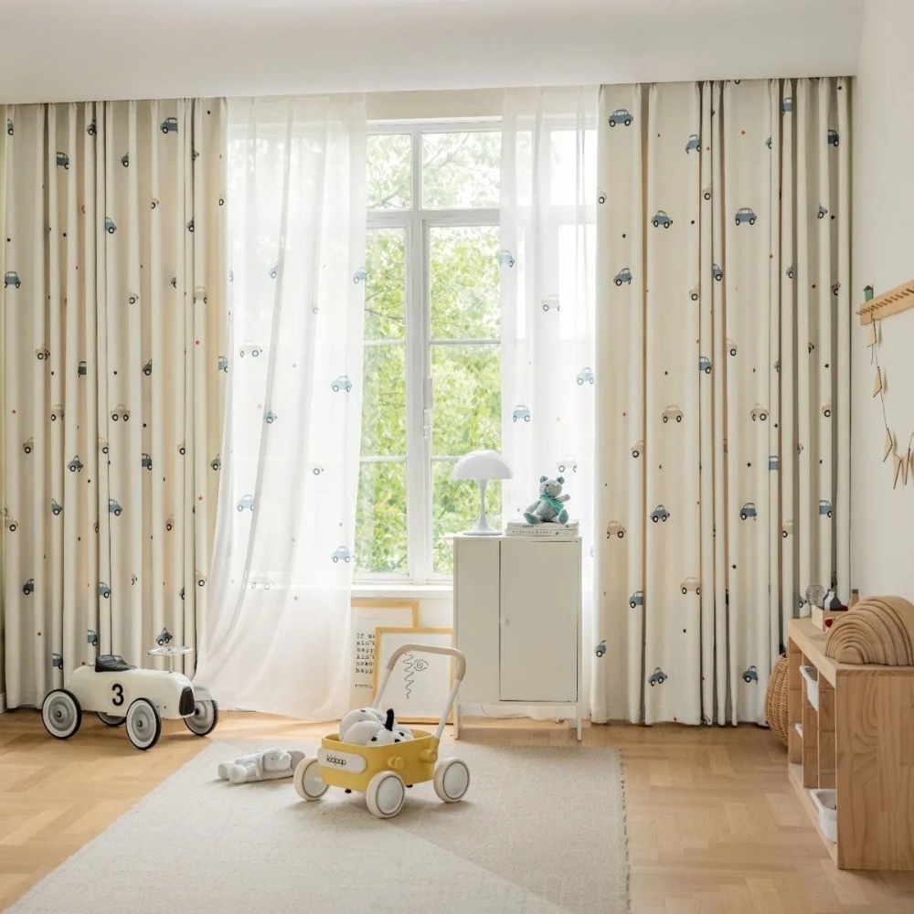 Blackout Curtain Nursery - Moderne Kinderzimmer Cartoon Vorhänge Auto Druck