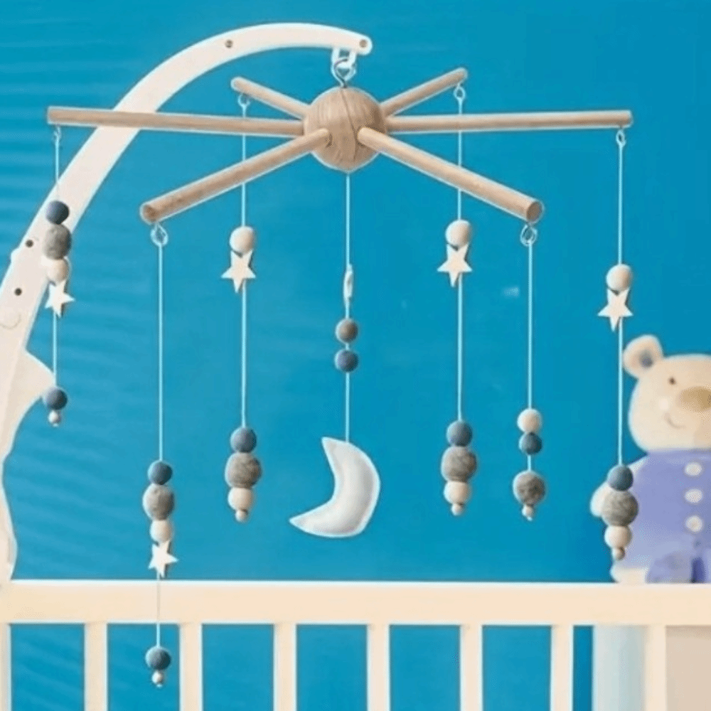 Baby Nursery Mobile - Vintage-Stil Drehbarer Windspielständer Glatter Rostfreier Holzrahmen