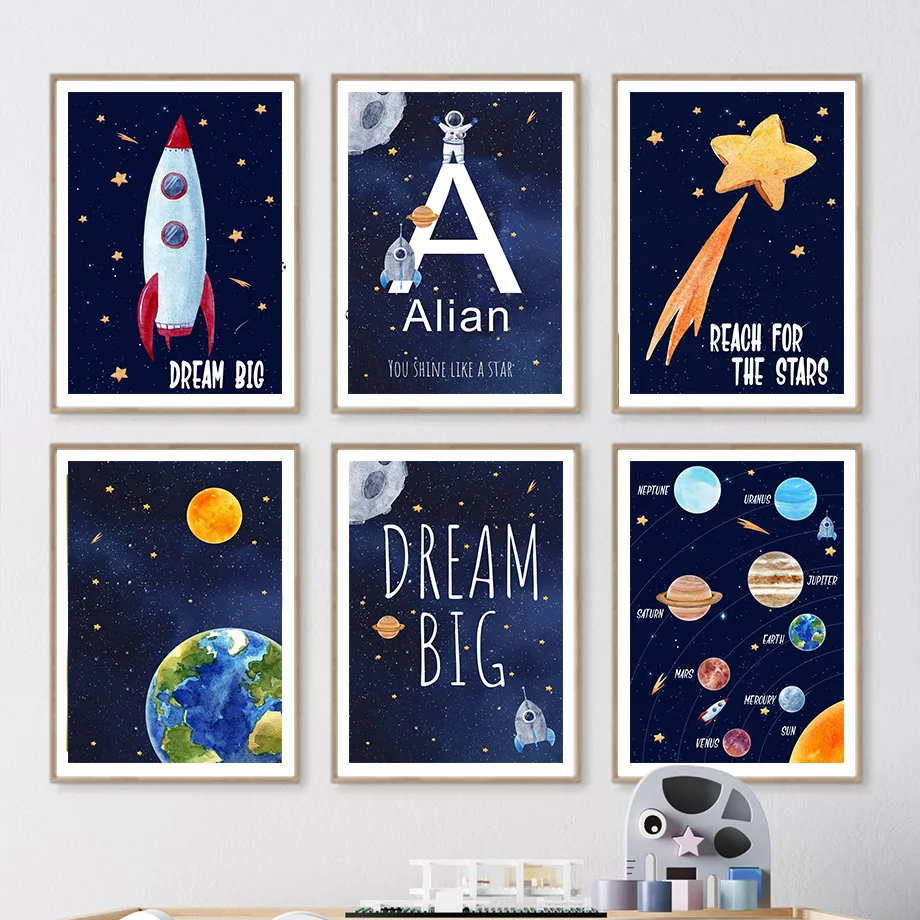 Baby Nursery Posters - 1 Stück Leinwandbild mit individuellem Namen,