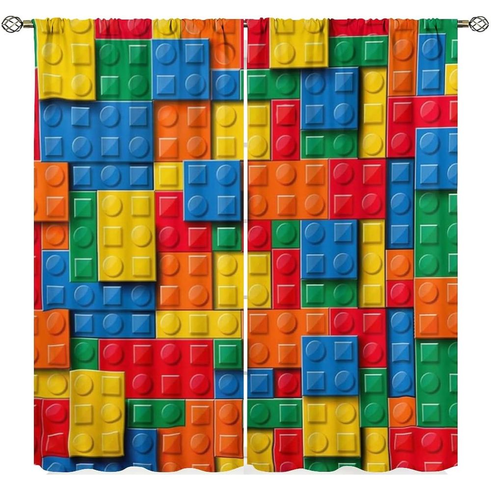 Blackout Curtain Nursery - Bunte Vorhänge mit geometrischem Spielzeugstein-Print für