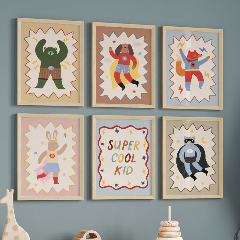 Baby Nursery Posters - Lustige Cartoon-Wandkunst für Kinderzimmer, Leinwandgemälde mit