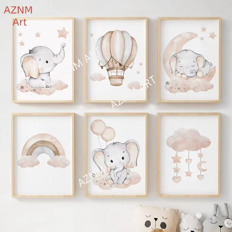 Elefanten-Ballon, Regenbogen,  – Baby Nursery Posters Bewertung und Preis