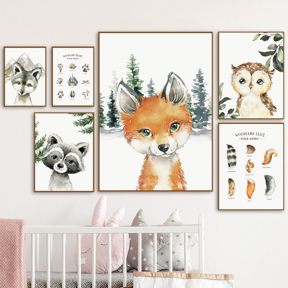 Fuchs Waschbär Eule Wolf Wald  – Baby Nursery Posters Bewertung und Preis