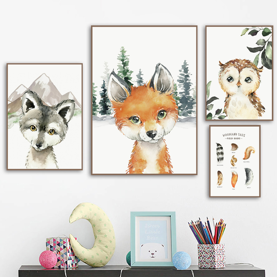 Fuchs Waschbär Eule Wolf Wald  – Baby Nursery Posters Bewertung und Preis