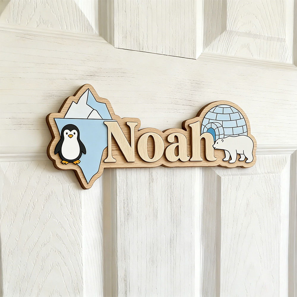 Arktischer Pinguin & Eisbär Pe – Baby Nursery Name Sign Bewertung und Preis