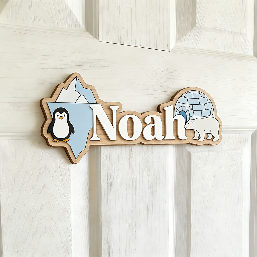 Arktischer Pinguin & Eisbär Pe – Baby Nursery Name Sign Bewertung und Preis