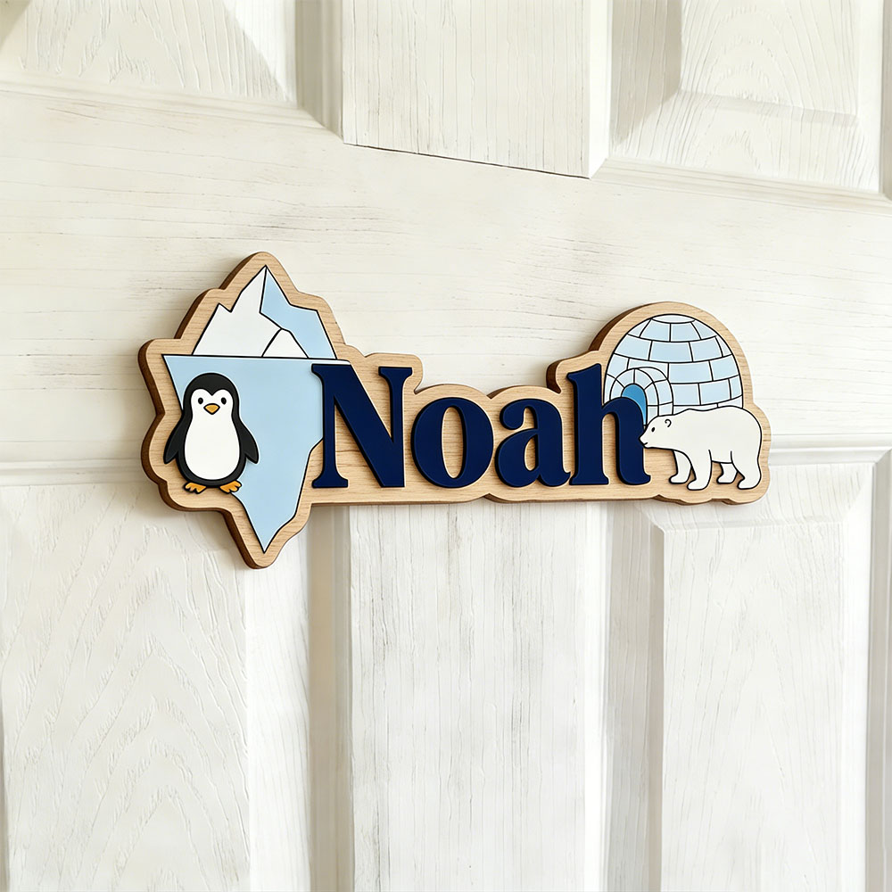 Arktischer Pinguin & Eisbär Pe – Baby Nursery Name Sign Bewertung und Preis