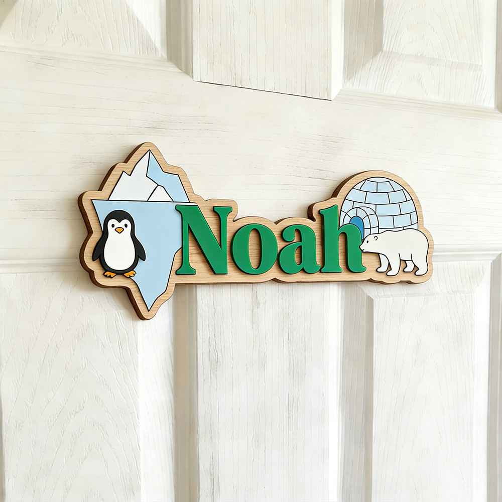 Arktischer Pinguin & Eisbär Pe – Baby Nursery Name Sign Bewertung und Preis