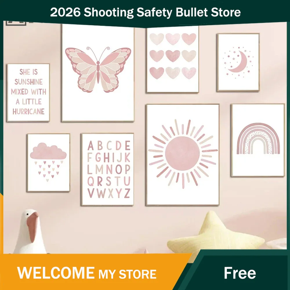 Rosa Sonne Herz Regenbogen Sch – Baby Nursery Posters Bewertung und Preis