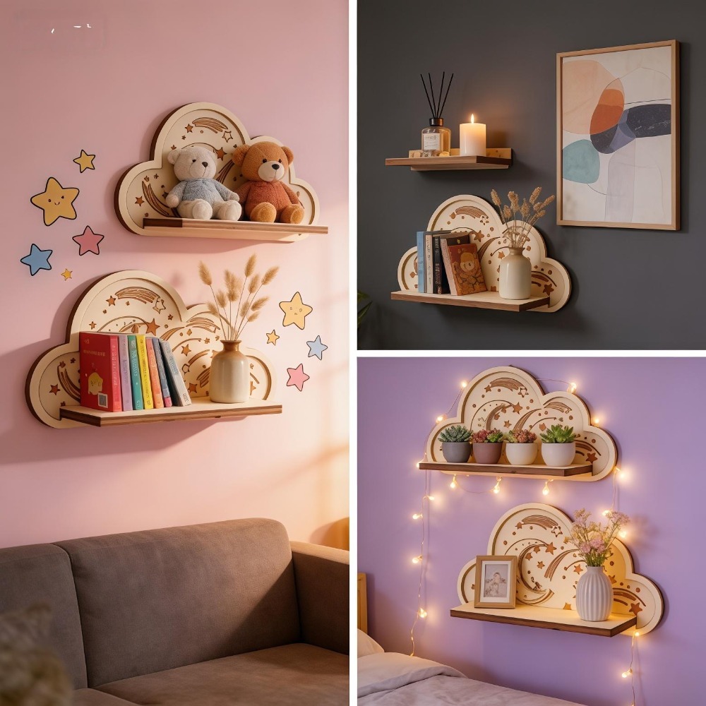 Hölzernes Wolken-Wandregal mit – Baby Nursery Hooks Bewertung und Preis