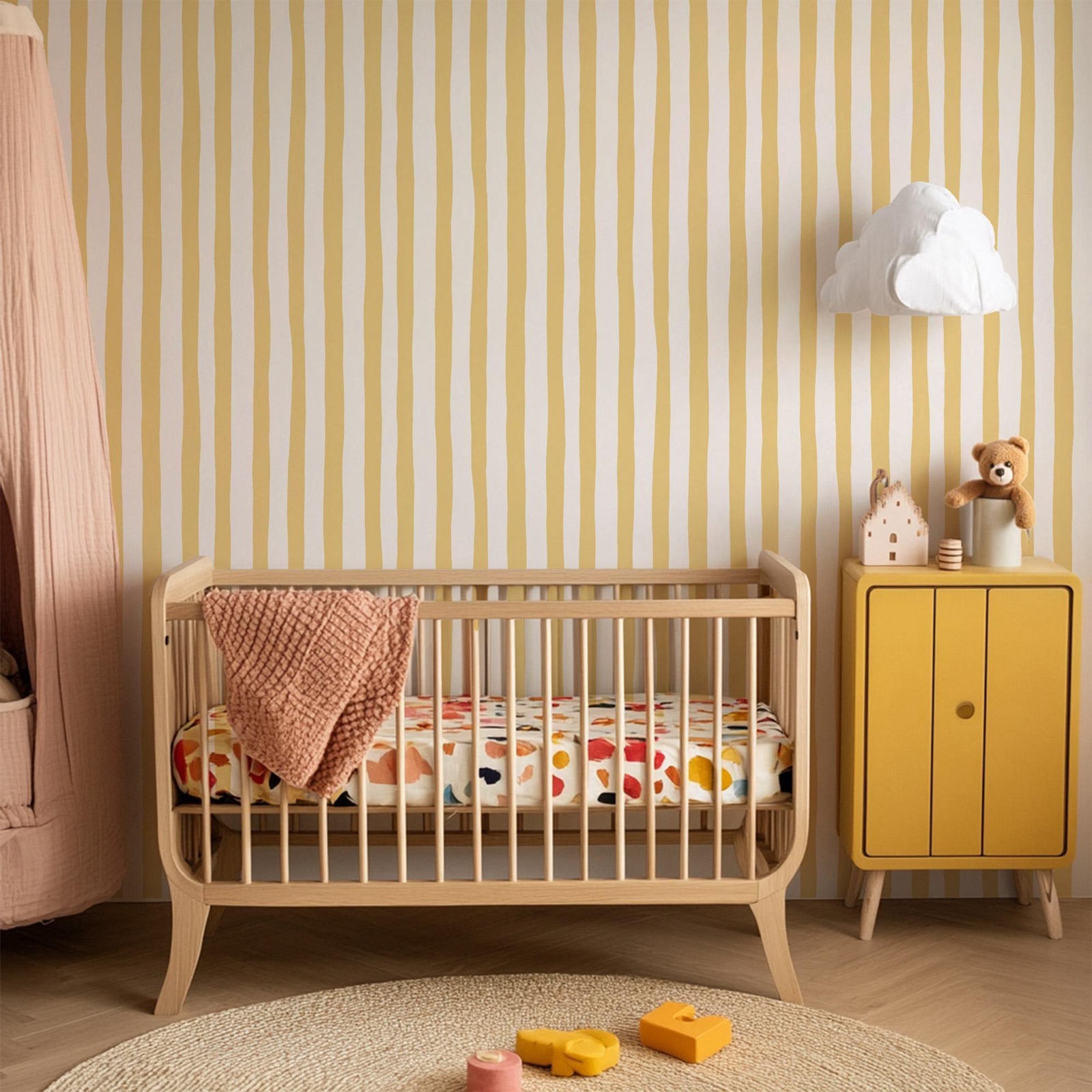 Sunshine Yellow Wobbly Stripes – Baby Nursery Yellow Bewertung und Preis