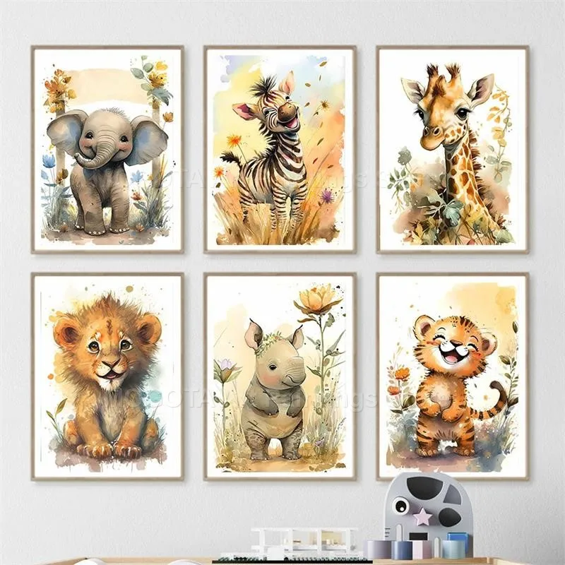 Aquarell Löwe Giraffe Tiger El – Baby Nursery Posters Bewertung und Preis