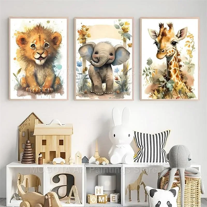 Aquarell Löwe Giraffe Tiger El – Baby Nursery Posters Bewertung und Preis