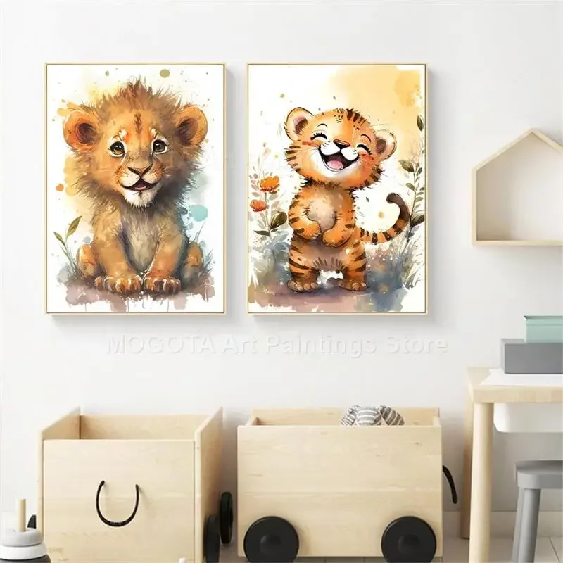 Aquarell Löwe Giraffe Tiger El – Baby Nursery Posters Bewertung und Preis