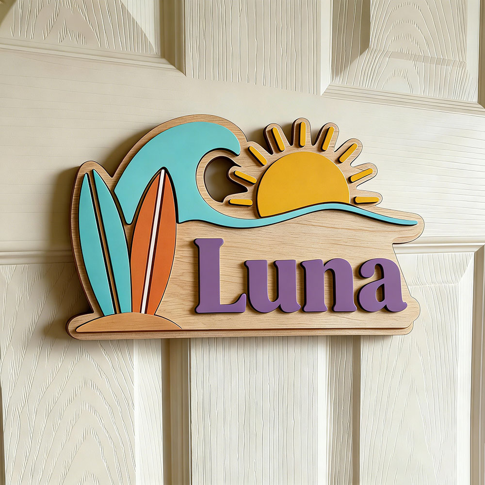 Personalisiertes Strandwellen- – Baby Nursery Name Sign Bewertung und Preis