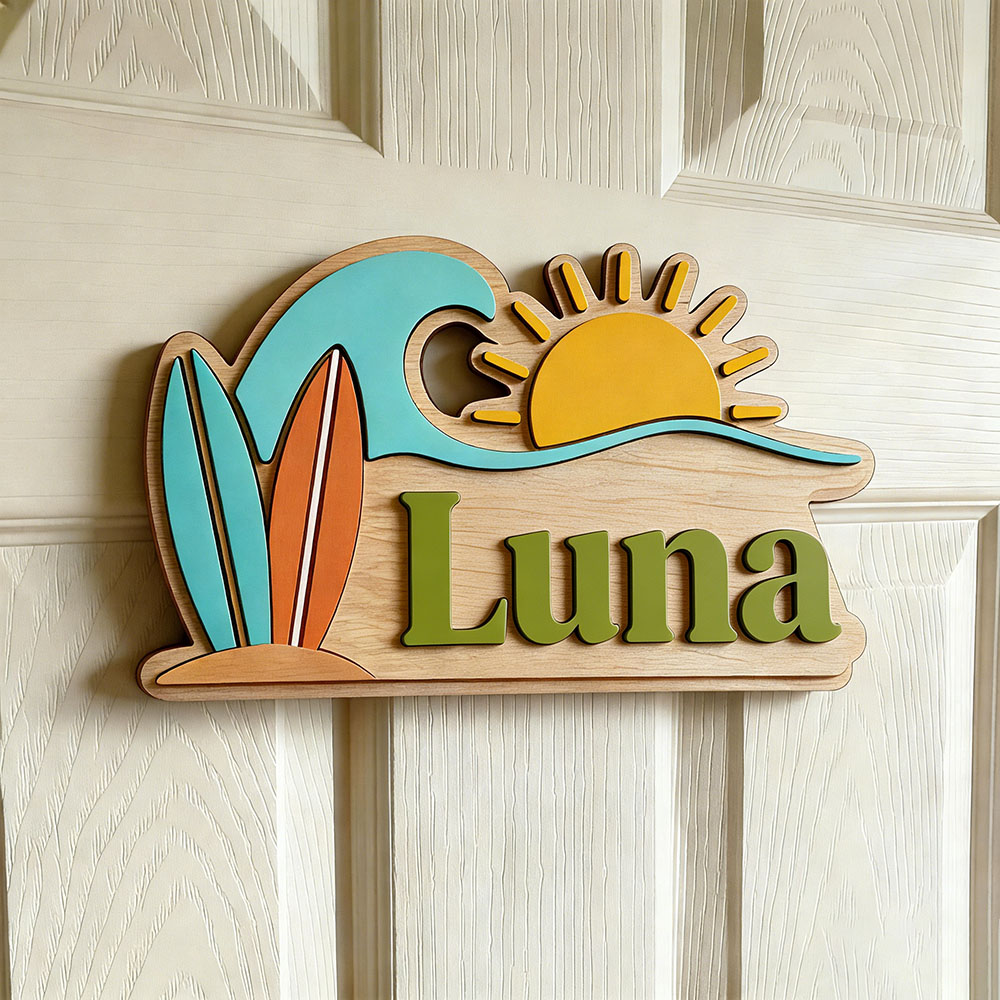 Personalisiertes Strandwellen- – Baby Nursery Name Sign Bewertung und Preis