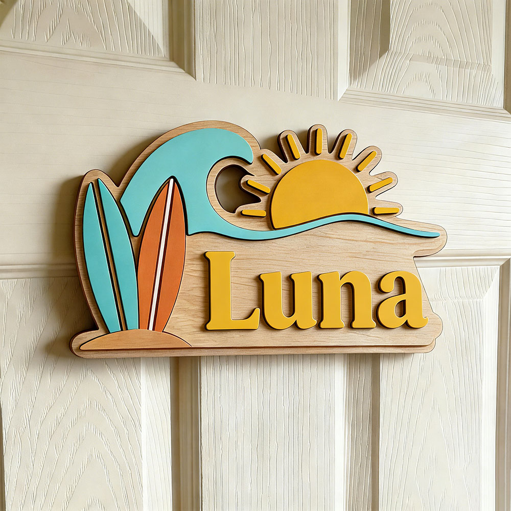 Personalisiertes Strandwellen- – Baby Nursery Name Sign Bewertung und Preis