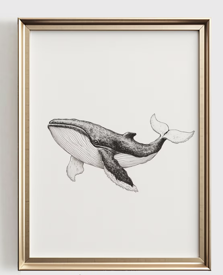 Wal-Linienkunstdruck, minimali – Baby Nursery Paintings Bewertung und Preis