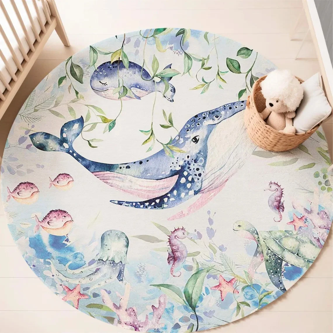 Blauer runder Teppich mit Meer – Baby Nursery Sets Bewertung und Preis